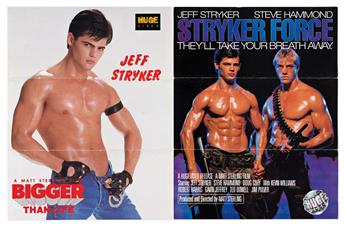 (GAY BEEFCAKE FLYERS - FILM/VIDEO) Group of over 200 promotional flyers, tear sheets, and brochures for mostly 1960s-90s videos, catalo
